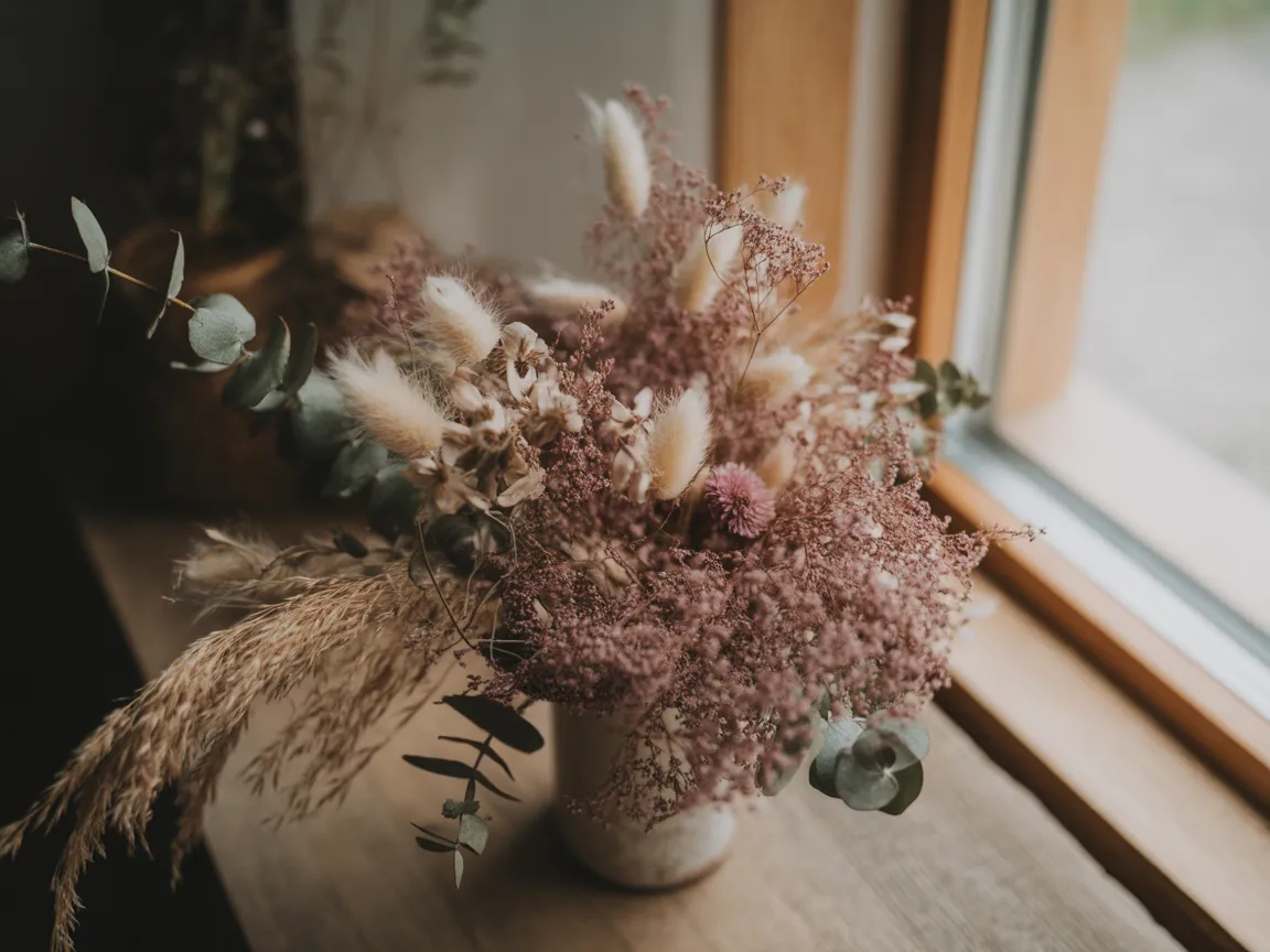 Composition de fleurs séchées pour décoration intérieure